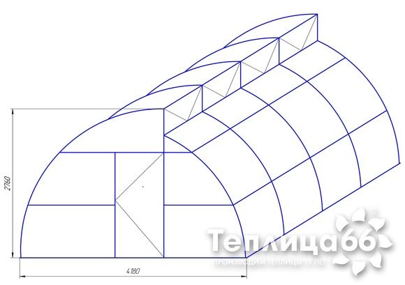 Теплица остроконечная Victory по Митлайдеру с закаленным стеклом, ширина 4,18 м